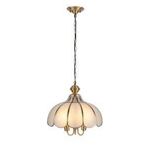 60-Watt 3-Light Gold Vintage Pendant Light with Glass Shade and Adjustable Height for Dining Areas, No Bulbs Included
