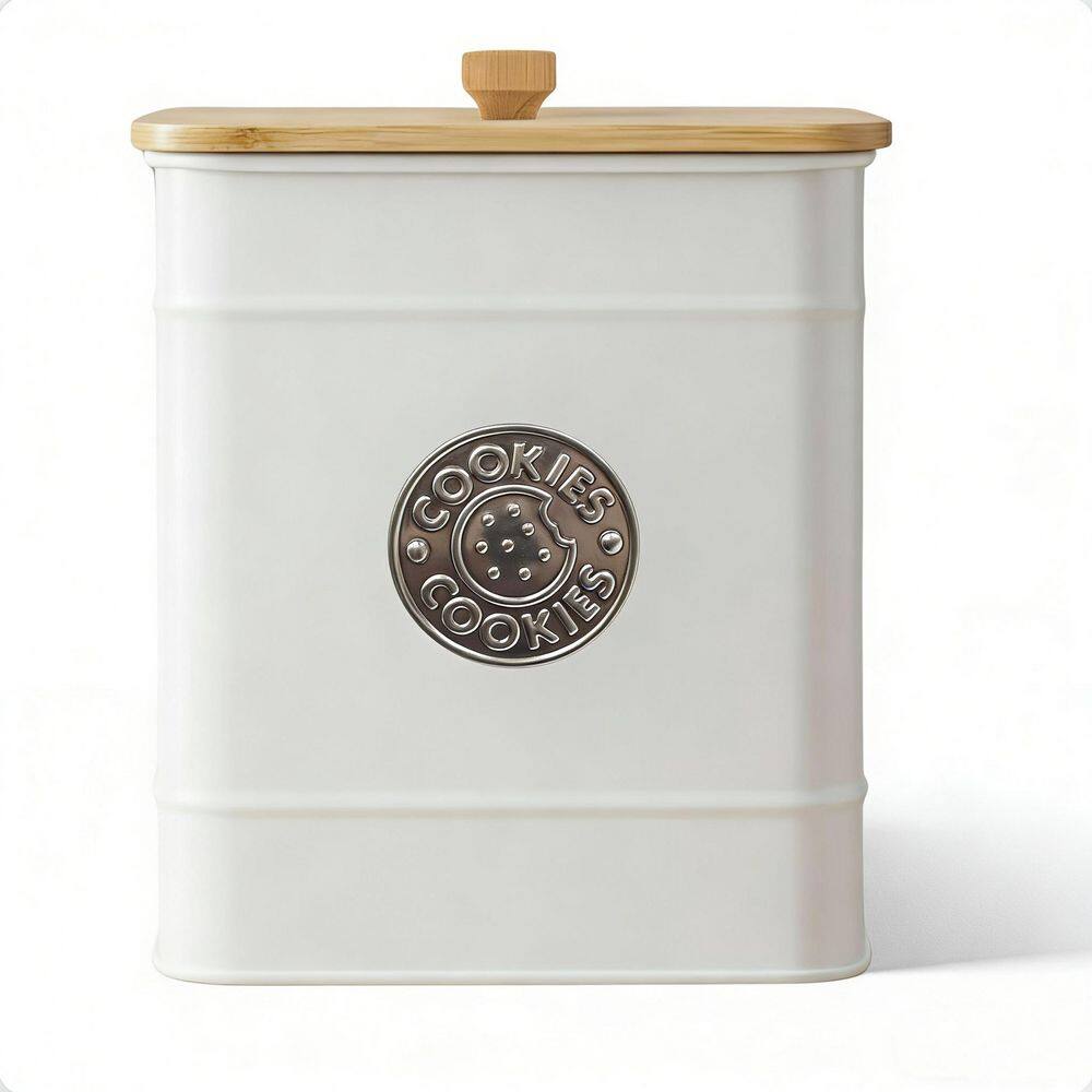 1 Piece Cookie Jar with Airtight Lid, White Iron Cookie Tin with Bamboo Lid, Farmhouse Kitchen Counter Decorative price history on PriceWatchPro