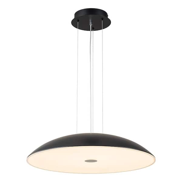 33-Watt 1 Light Matte Black Modern Dome Integrated LED Pendant Light Industrial Hanging Ceiling Light with Acrylic Shade
