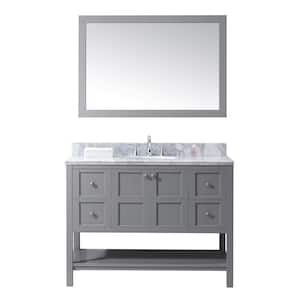 Winterfell 49 in. W Bath Vanity in Gray with Marble Vanity Top in White with Round Basin and Mirror