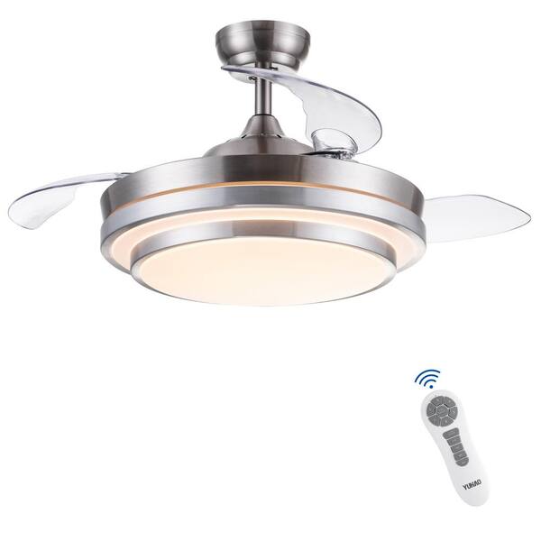 YUHAO 42 in. Brushed Nickel Ceiling Fan with Retractable Blades