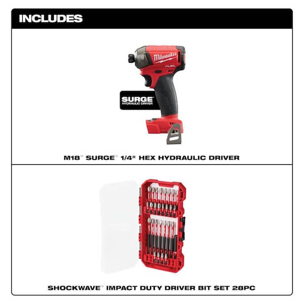 M18 FUEL SURGE 18V Lithium-Ion Brushless Cordless 1/4 in. Hex Impact Driver (Tool-Only) w/ 28PC SHOCKWAVE IMPACT SET