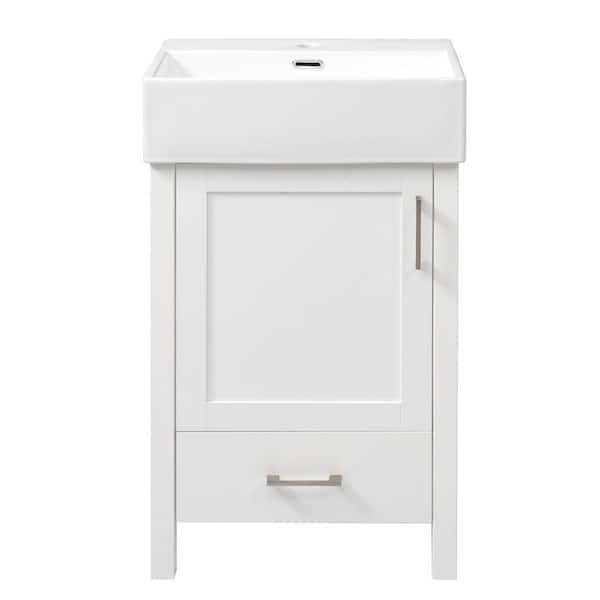 20 in. Freestanding White Bath Vanity with White Ceramic Top Unassembled