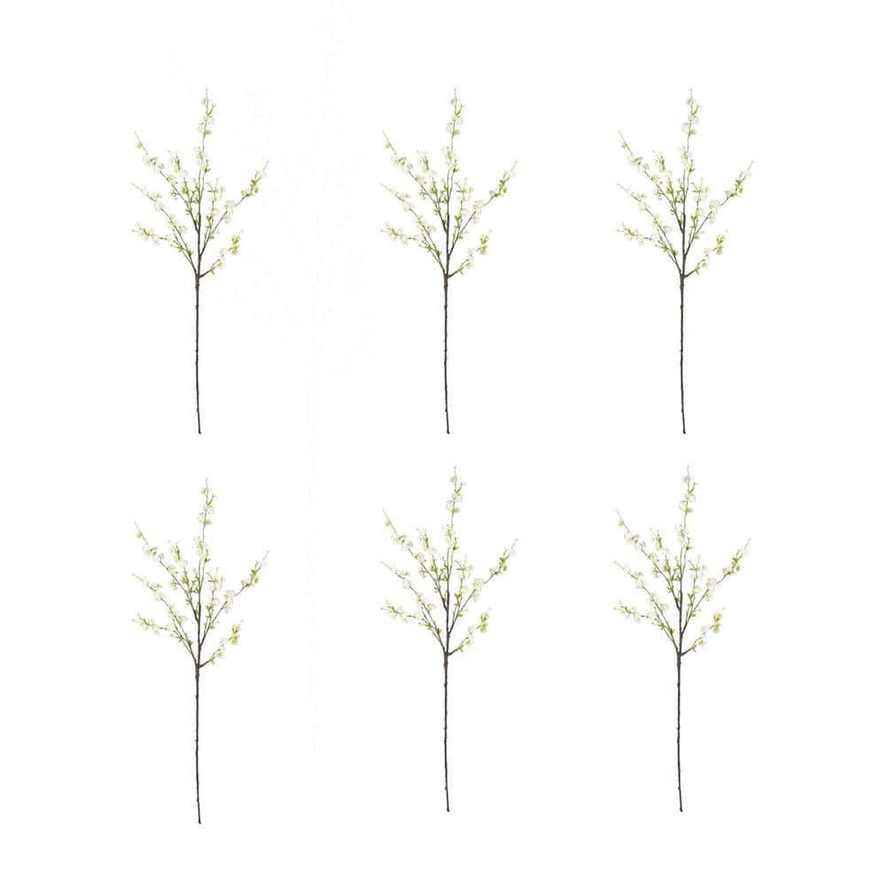 38'' White Cherry Blossom Artificial Flower Stems, Set of Six