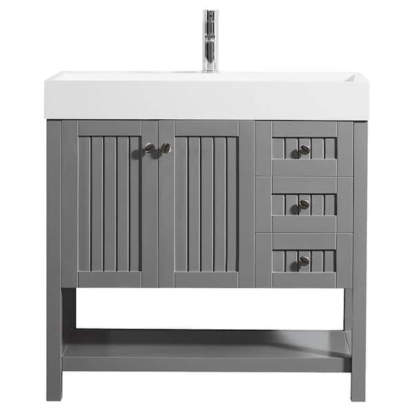 ROSWELL Pavia 36 in. W x 18 in. D Vanity in Grey with Acrylic Vanity Top in White with White Basin