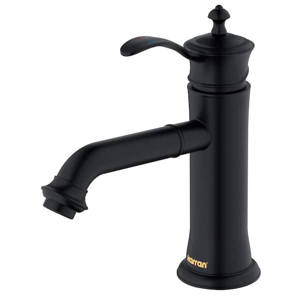 Vineyard Single Handle Single Hole Basin Bathroom Faucet with Matching Pop-Up Drain in Matte Black