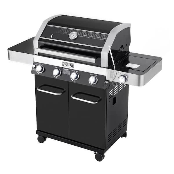 Monument Grills 24633 4-Burner Propane Gas Grill in Black with ClearView Lid, LED Controls, Side Burner and USB Light - 1