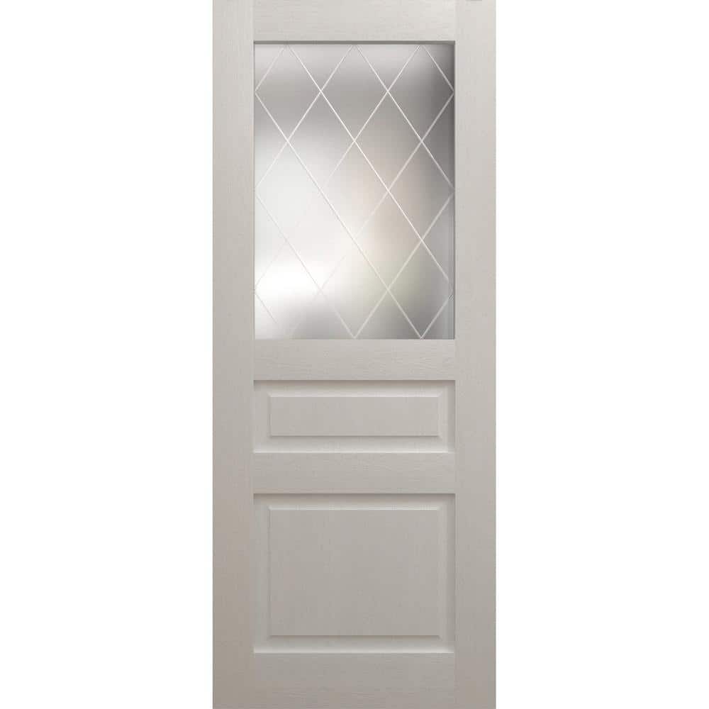 36 in. x 84 in. Frosted Glass Painted White Oak Color Solid Wood Slab With Hardware price history on PriceWatchPro