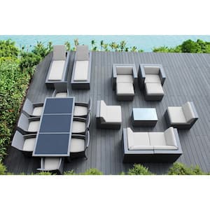 Gray 20-Piece Wicker Patio Combo Conversation Set with Sunbrella Natural Cushions