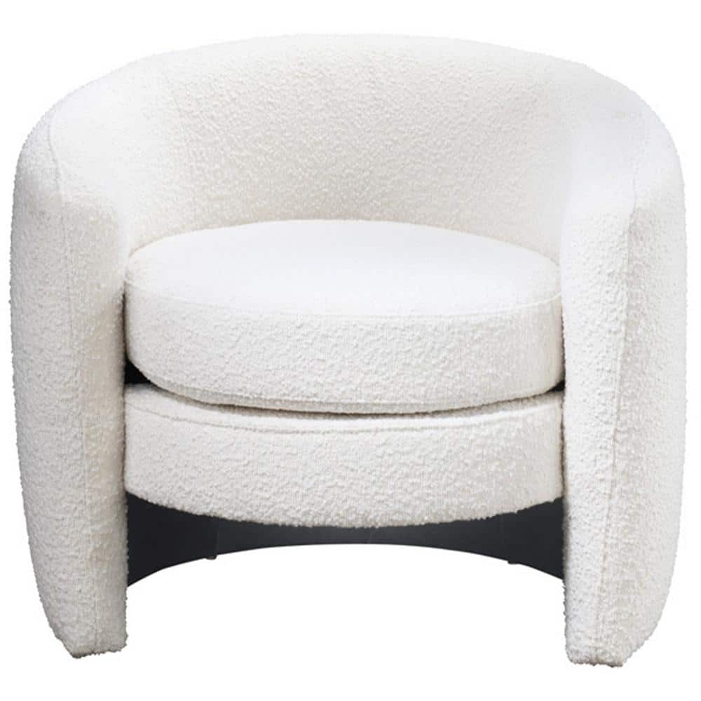 White Microfiber Barrel Accent Chair with Wood Frame