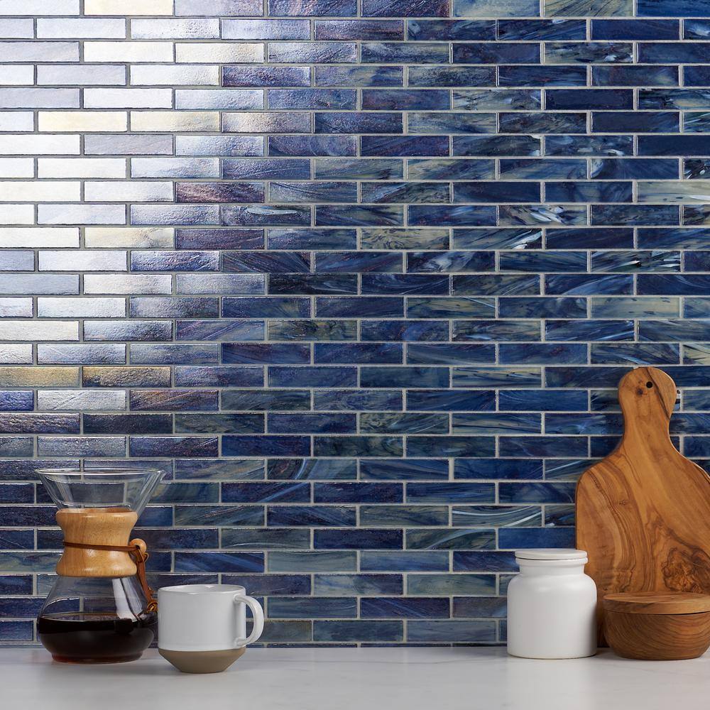 Sky Blue Polished Glass Mosaic Wall Tile 12-in x 12-in