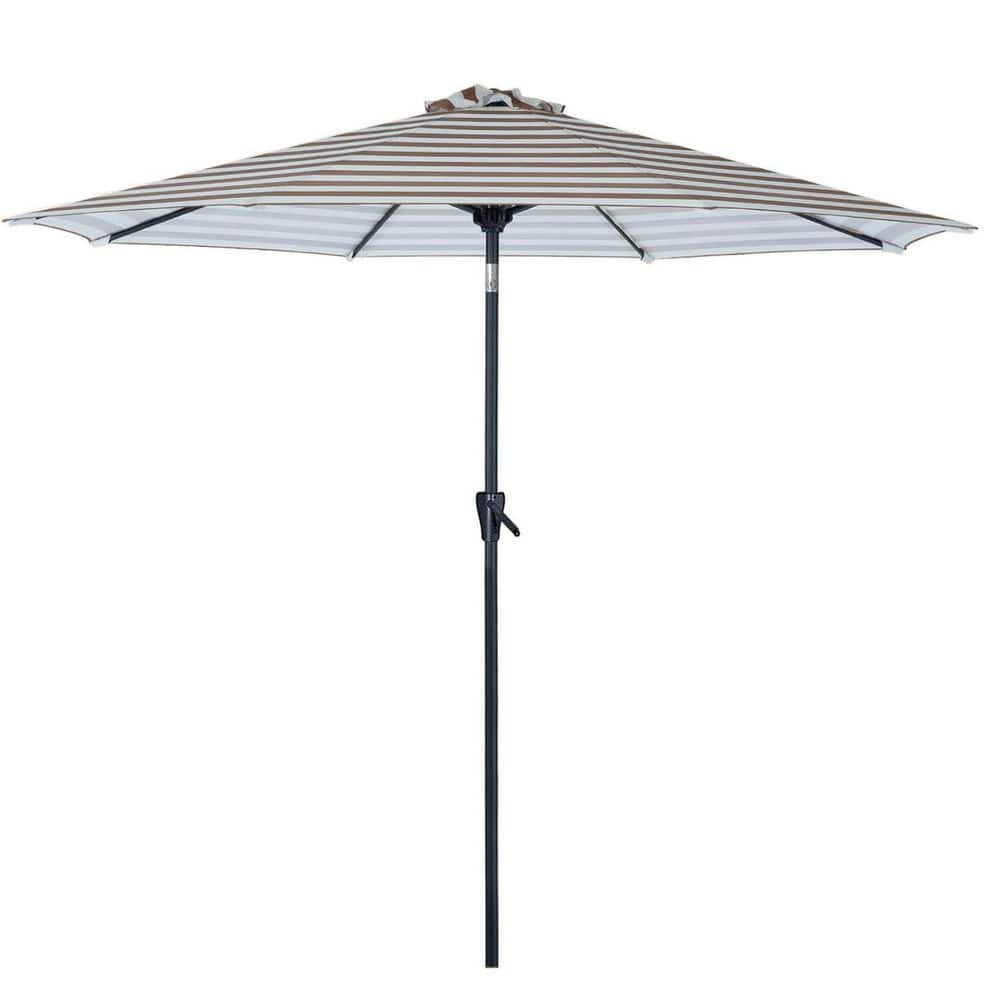 9 ft. Aluminum Market Tilt Patio Umbrella in Beige Taupe Stripe with Push B