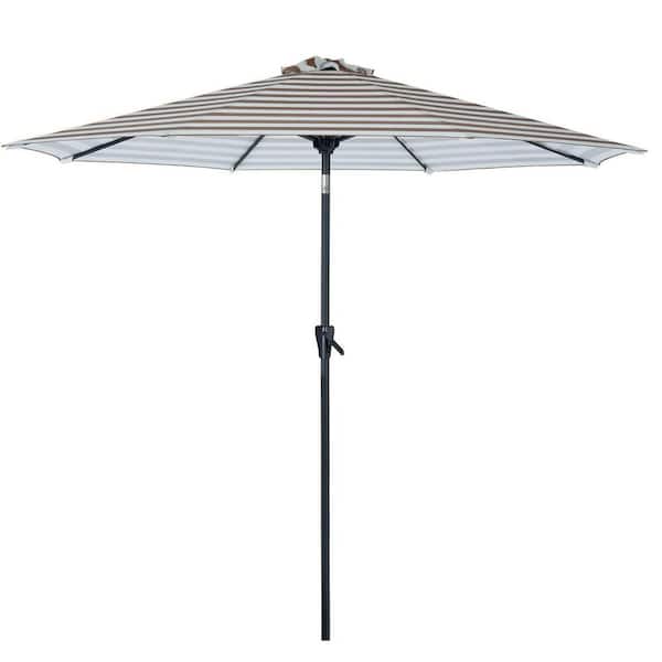 Unbranded 9 ft. Aluminum Market Tilt Patio Umbrella in Beige Taupe Stripe with Push Button Tilt