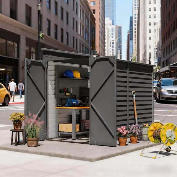 Zeus & Ruta 9 ft. W x 5 ft. D Dark Gray Metal Garden Shed for