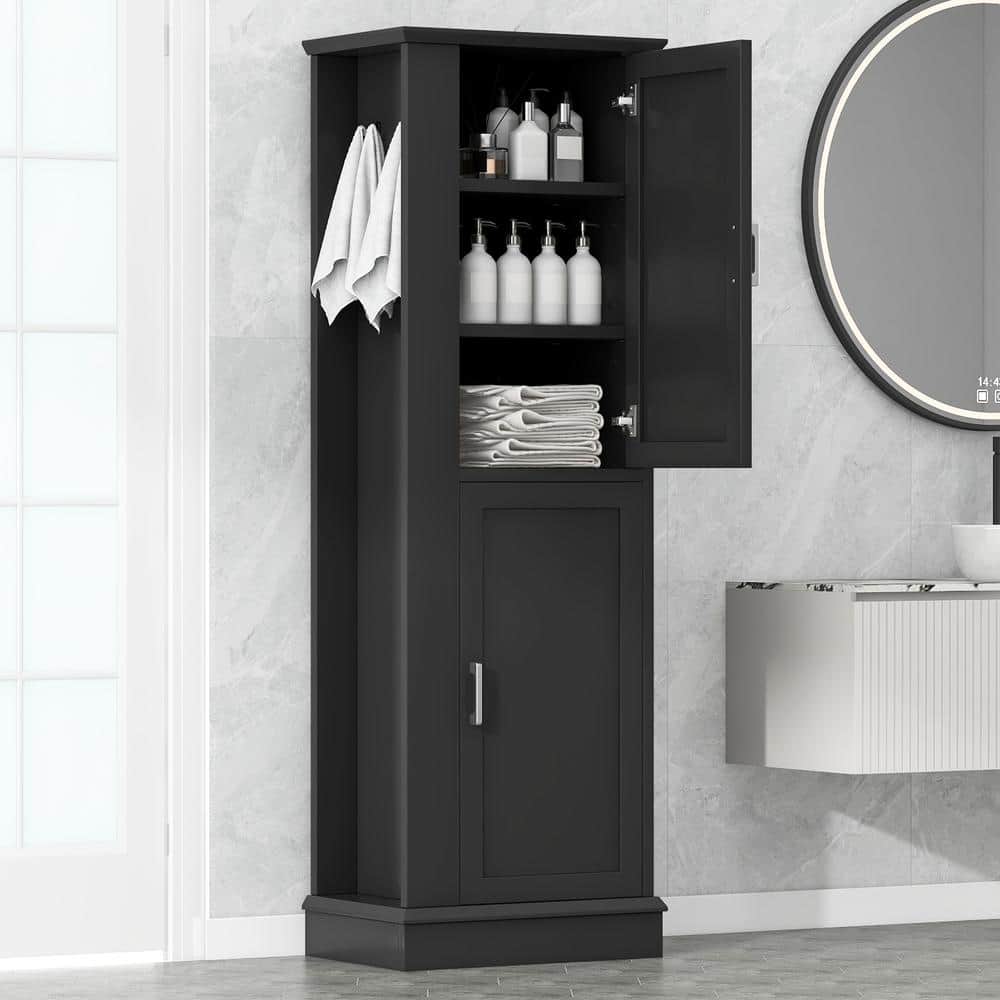 Harper & Bright Designs Black 68 in. H Storage Cabinet with Two