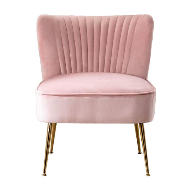 WESTINFURNITURE Trinity 25 in. Pink Velvet Channel Tufted Accent Chair