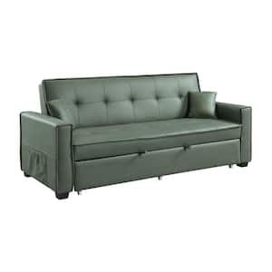 Octavio 82 in. W Square Arm Fabric Upholstered Straight Adjustable Sofa with 2 Pillows in Green