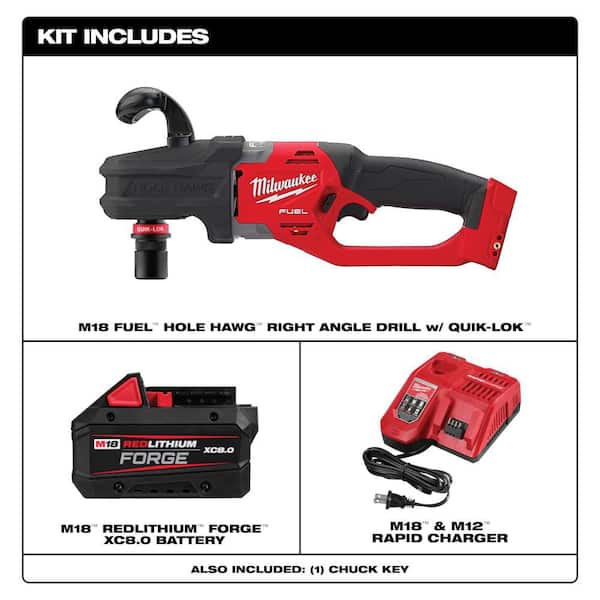 M18 FUEL GEN II 18V Lith-Ion Brushless Cordless 1/2 in. Hole Hawg Right Angle Drill w/ FORGE 8. 0Ah Battery & Charger