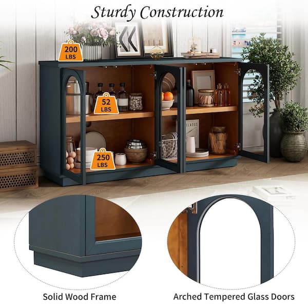 URTR 57.7 in. Navy Engineered Wood MDF Buffet Large Storage