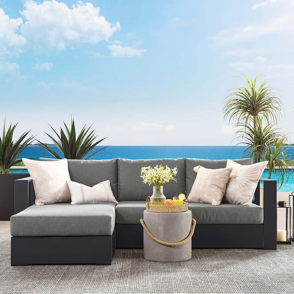 MODWAY Tahoe Outdoor Patio Powder-Coated Aluminum 2-Piece Left-Facing Chaise Sectional Sofa Set in Gray Charcoal