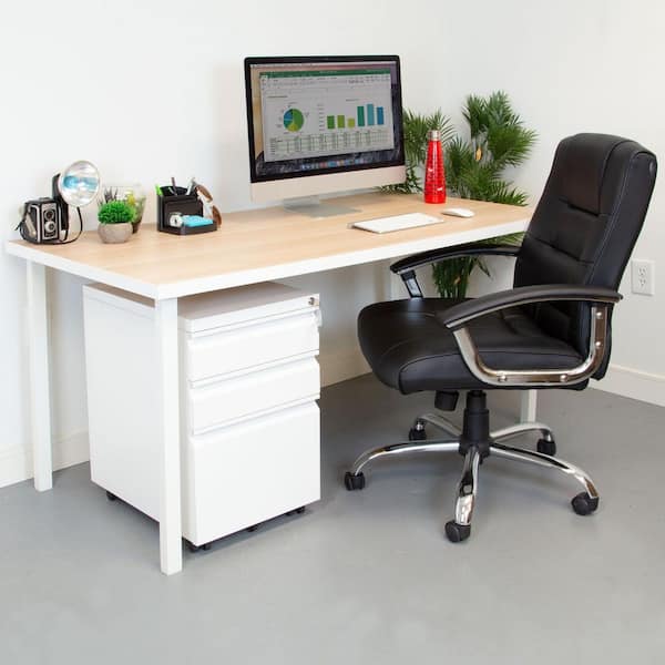 3 Drawer White Metal 15.3 in. W Under Desk Pedestal File Cabinet with Wheels, Rolling Storage Lock, Mobile Space Saving