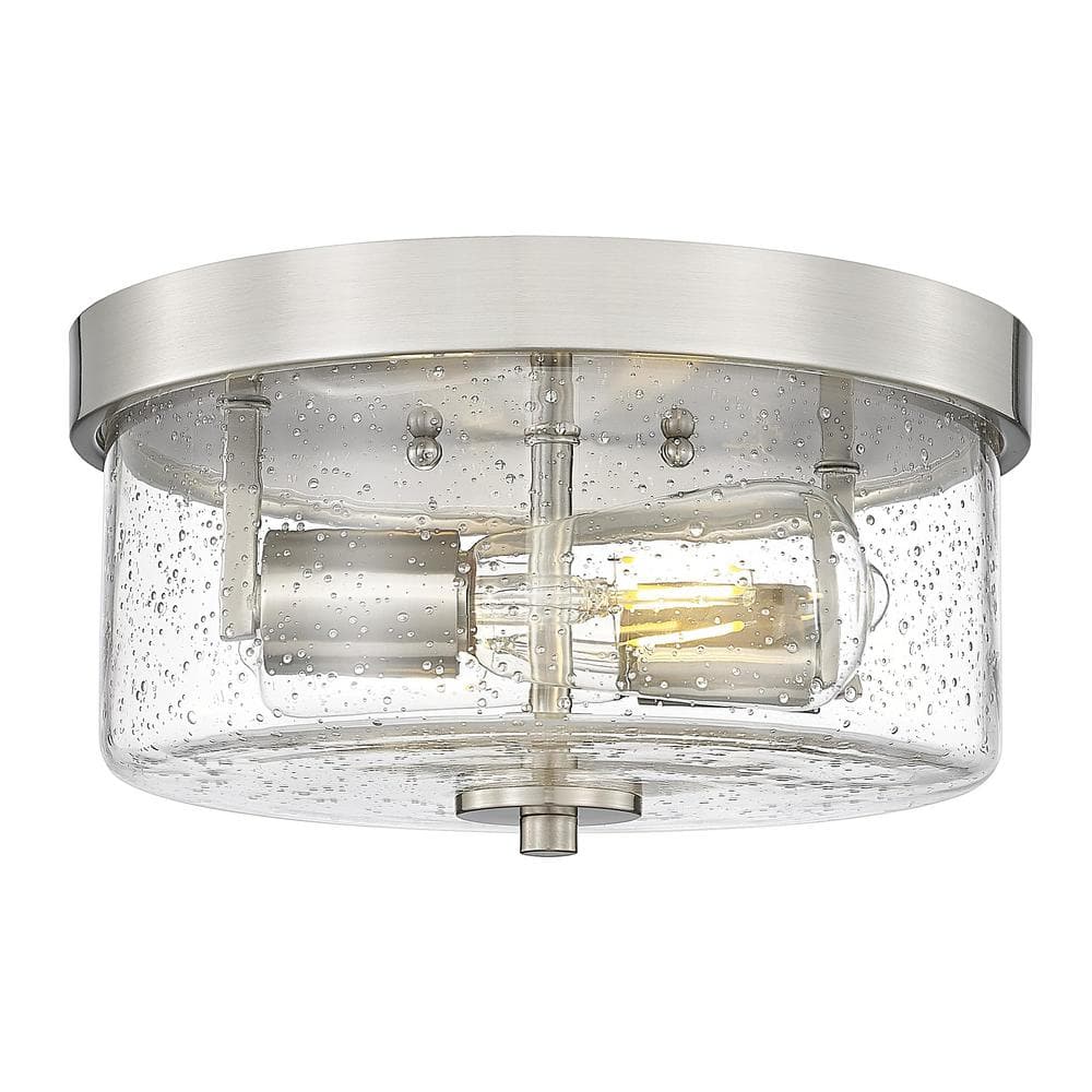 Brushed Nickel 2-Light Round Flush Mount with Seeded Glass Shade