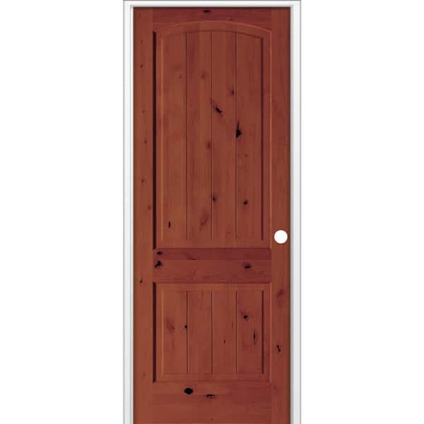 32 in. x 96 in. Rustic 2-Panel Arch Top VG Left-Hand Amaretto Stain Knotty Alder Wood Single Prehung Interior Door
