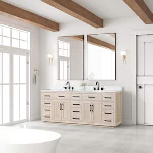 84 in. W x 22 in. D x 36 in. H Double Sink Freestanding Bath Vanity in Light Oak with White Quartz Top