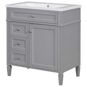 30.00 in. W x 18.00 in. D x 33.00 in. H One Sinks Bath Vanity in Gray with White Resin Top