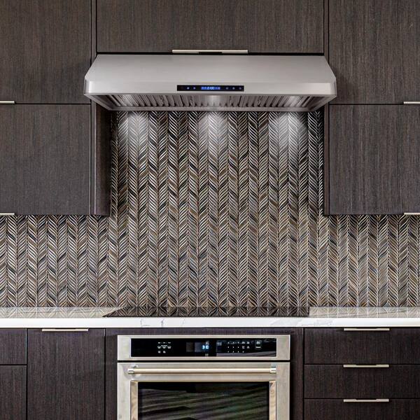 range hood with controls underneath