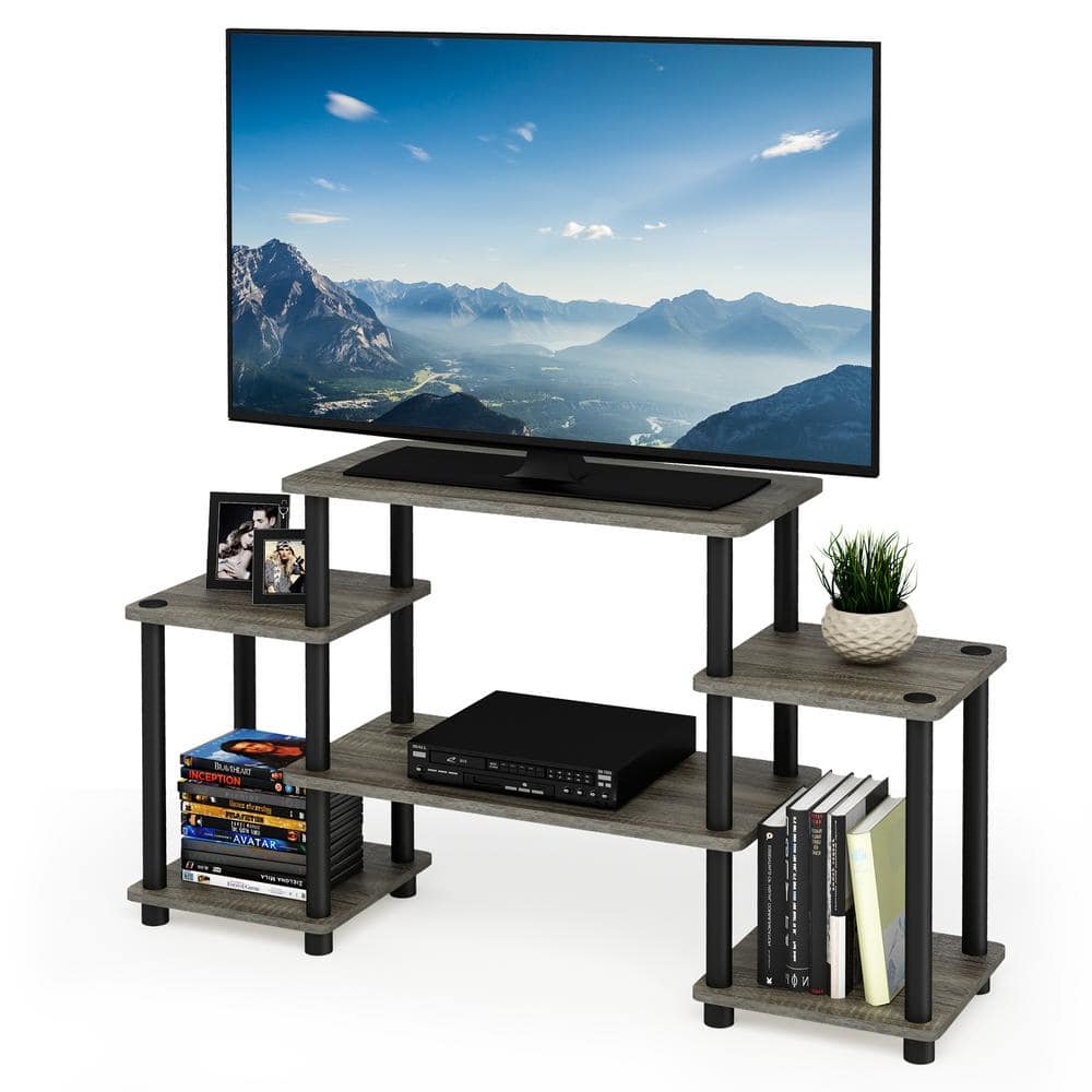 French Oak and Black Corner Entertainment Center with PVC Tubes