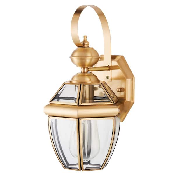 Merra 1-Light Solid Brass Outdoor and Indoor Wall Sconce Lantern Light with Empire Glass Shade