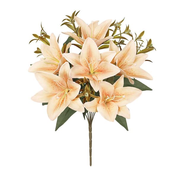 LIVING LUXURY 13 in. Rose Cafe Red Artificial Stargazer Lily