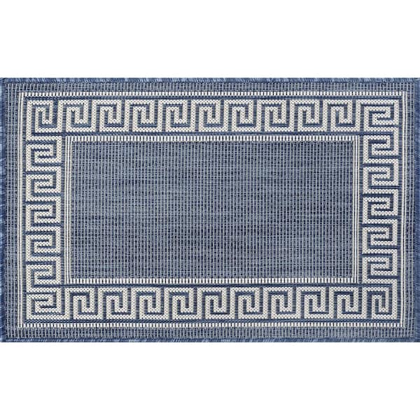 Tayse Rugs Eco Greek Key Navy 2 ft. x 3 ft. Indoor/Outdoor Area Rug