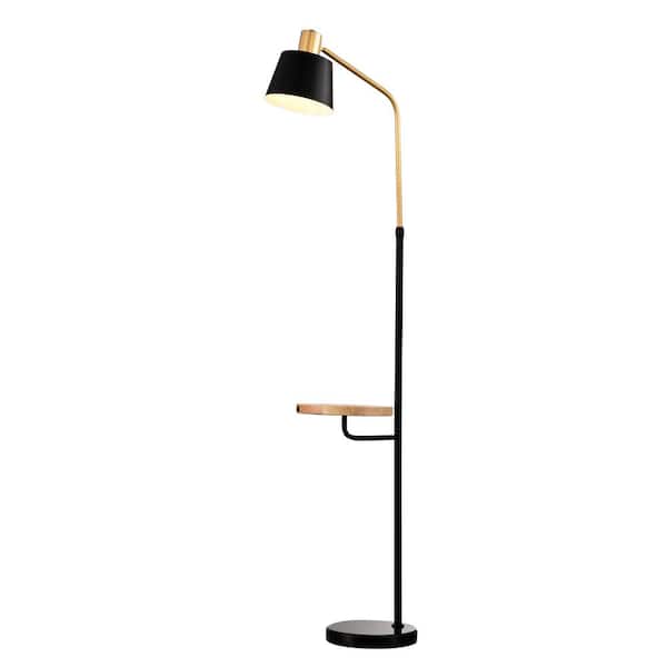 Unbranded Real Marble 64 in. Black Arc Floor Lamp with Foot Pedal Switch Built in Table and USB Port Standing Lamp for Living Room