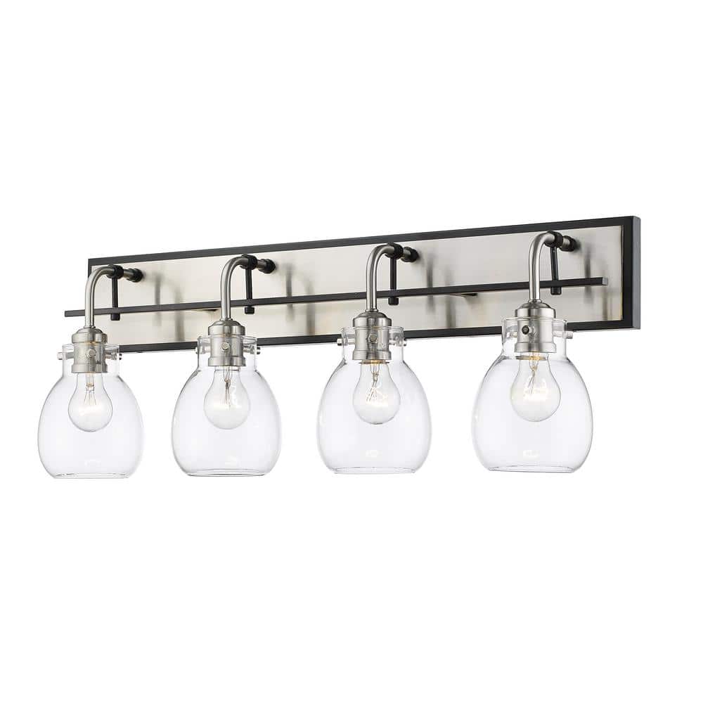 Kraken 30 in. 4-Light Matte Black and Brushed Nickel Vanity Light with Clea