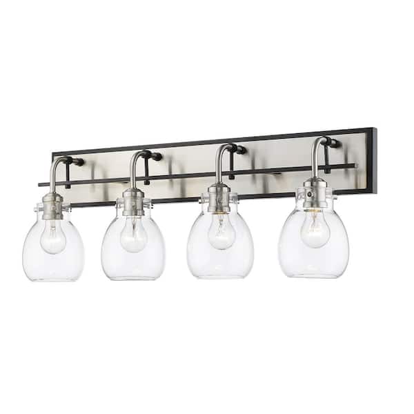 Unbranded Kraken 30 in. 4-Light Matte Black and Brushed Nickel Vanity Light with Clear Glass Shade with No Bulbs Included