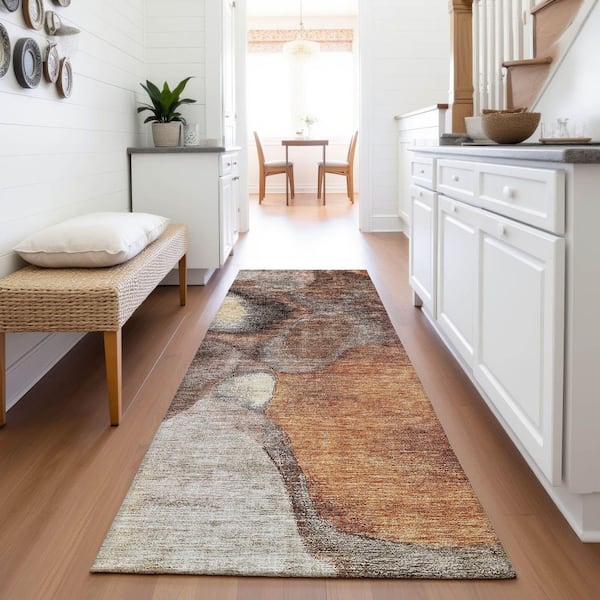 Mayfield Premium Machine Washable Abstract AMF1177 Coffee 2 ft. 3 in. x 7 ft. 6 in. Runner Rug