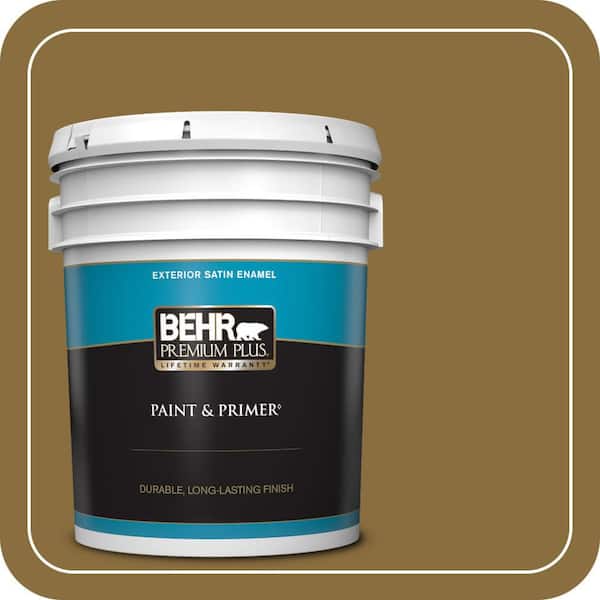BEHR PREMIUM PLUS 5 Gal. #S310-7A Vintage Brass Satin Enamel Exterior Paint and Primer