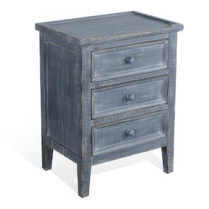 19 in. Blue Rectangular Wooden Top End Table