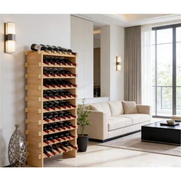 LuckByte 72-Bottle 33.5 in. Bamboo Wood Stackable Modular Wine