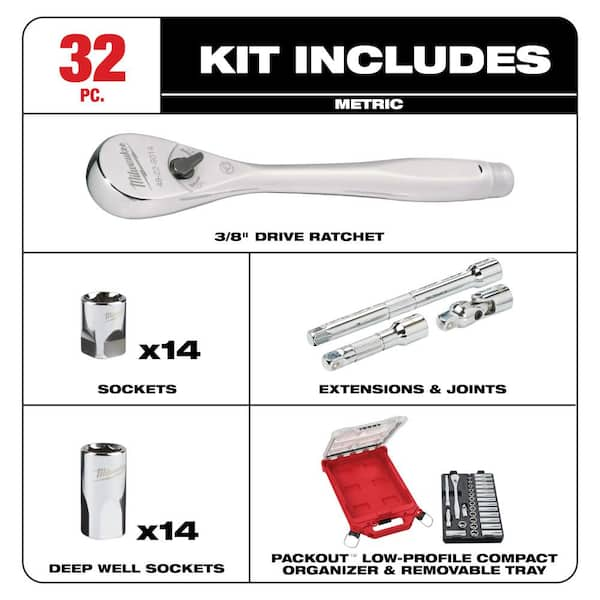 Milwaukee 3/8 in. Drive Metric Ratchet and Socket Mechanics Tool