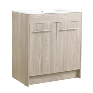 29.7 in. W x 18.1 in. D x 33.8 in. H Freestanding Bath Vanity in White Oak with White Gel Top