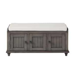 Homes Collection Wood Storage Bench with 2 Cabinets