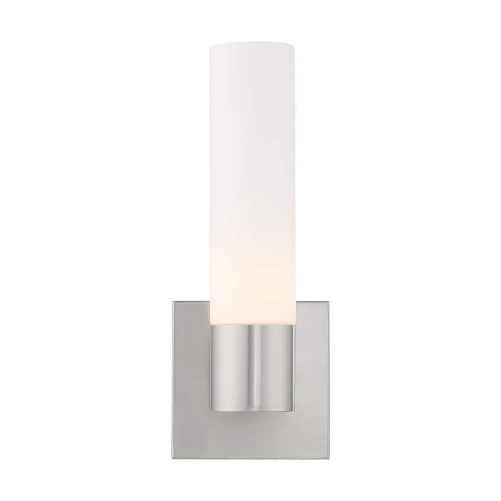 Brushed Nickel 11" Chrome Sconce with Etched Opal Glass