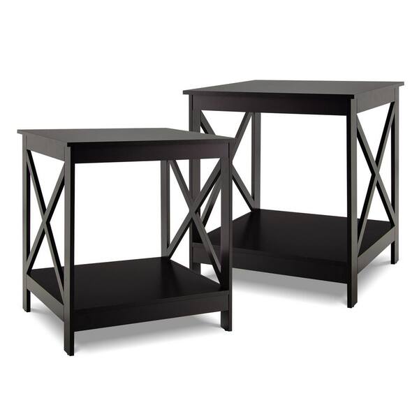 Gymax 2PCS 18 in. Rectangle Wood Accent End Table 2-Tier Sofa Side Table Nightstand w/X-Shaped Frame Espresso