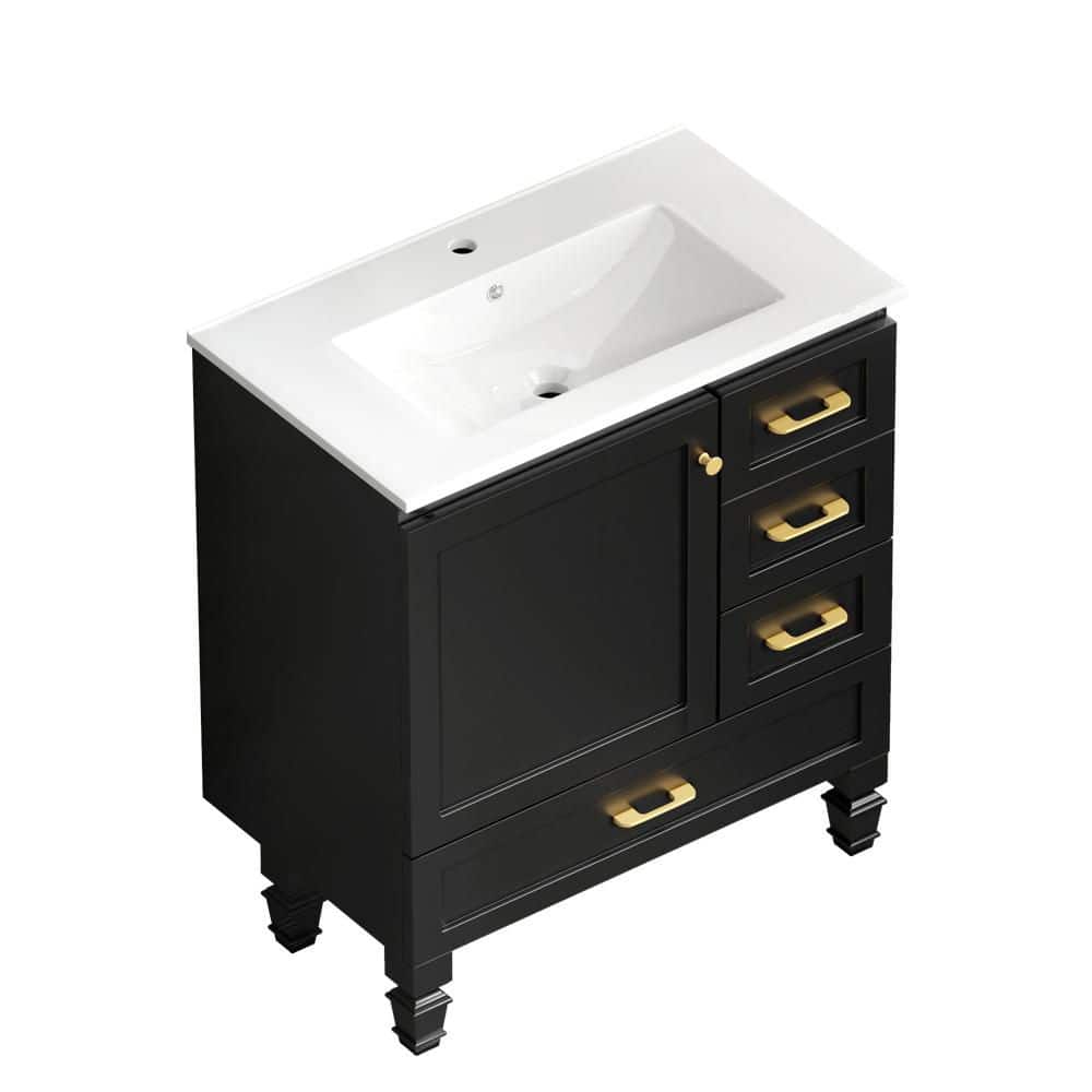 "30 ""Black Bathroom Vanity. Ceramic Sink Combo Abundant Console Sink Storage Cabinet-1 Soft close doors and 3 drawers" price history on PriceWatchPro