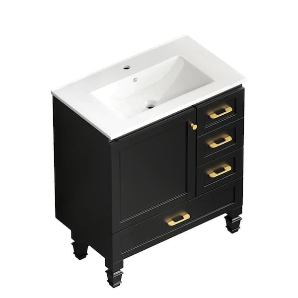 30 "Black Bathroom Vanity. Ceramic Sink Combo Abundant Console Sink Storage Cabinet-1 Soft close doors and 3 drawers