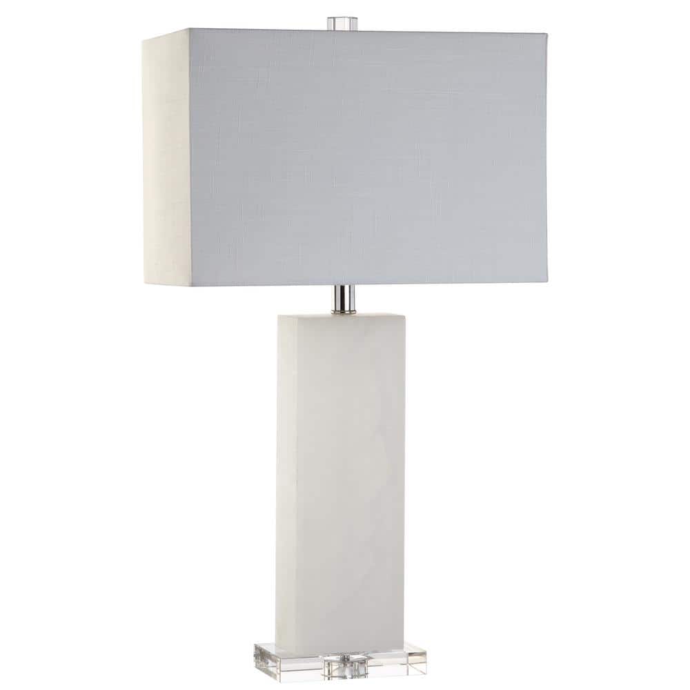 27" White Alabaster Table Lamp with Linen Shade