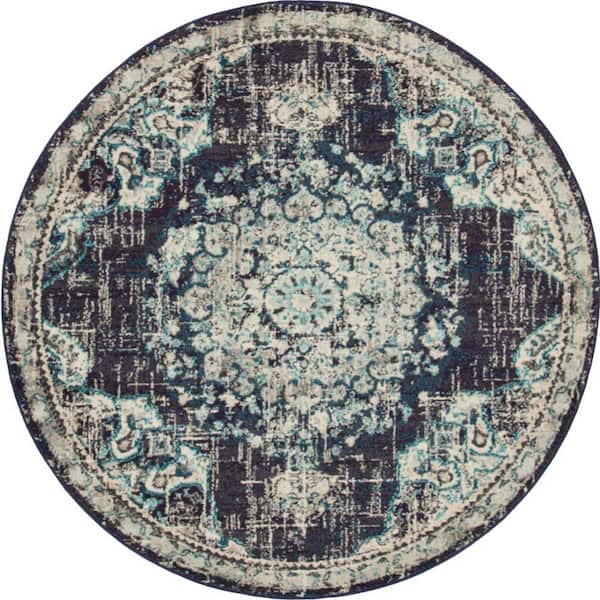 Unique Loom Penrose Alexis Navy Blue 6 ft. x 6 ft. Round Rug